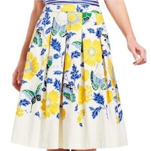 Talbots Floral Print Pleated Skirt - White, Yellow, Blue
